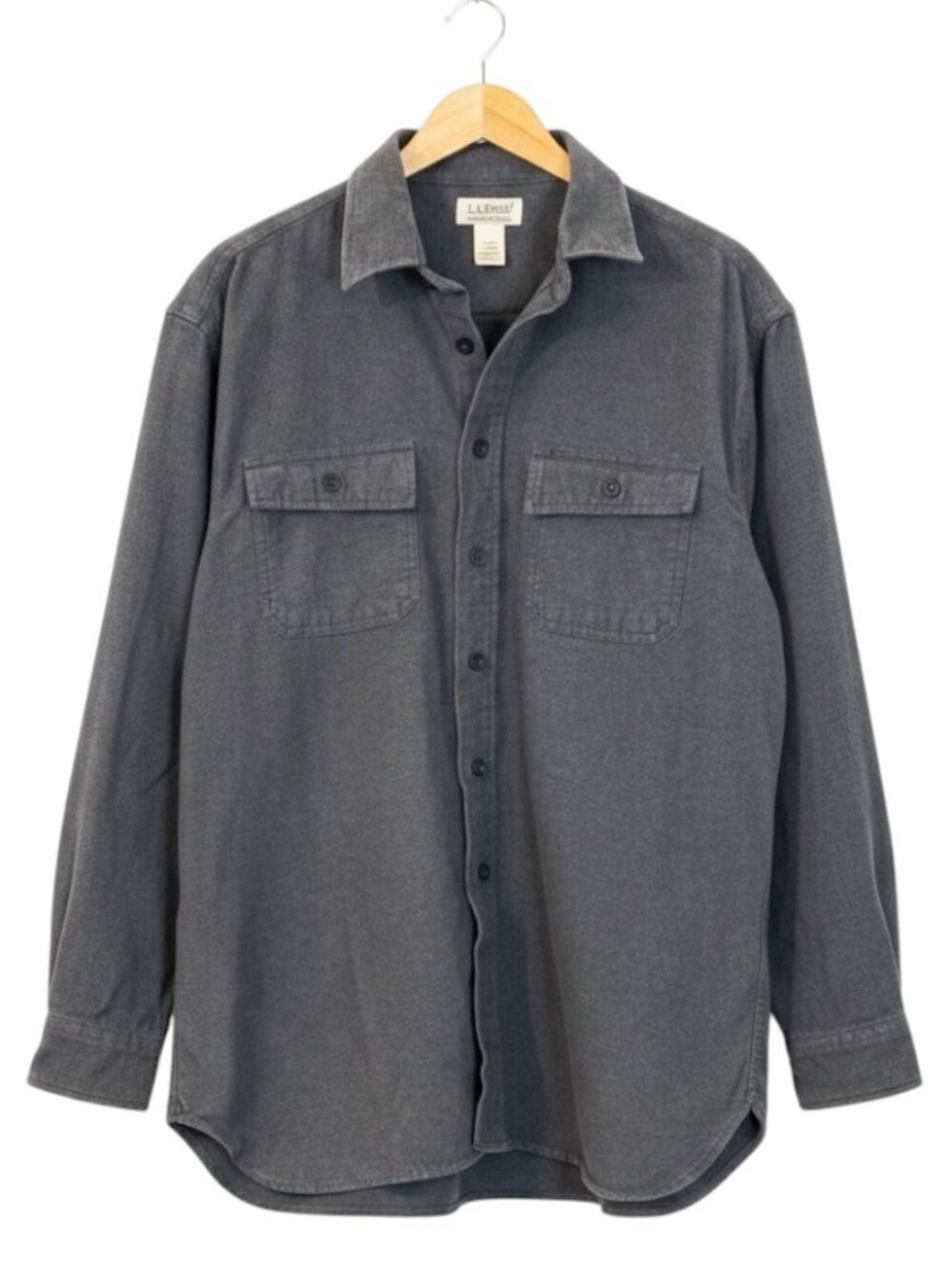 LL Bean Vintage Chamois Cloth Flannel Shirt Mens Large Gray Outdoor Workwear
